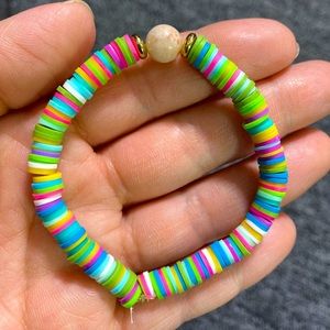 Clay Bead Bracelet Handmade (multicolor) Elastic Preppy Boho